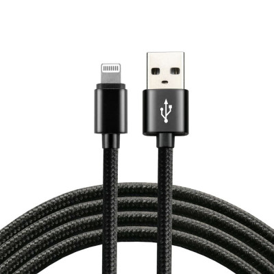 Kabel przewód pleciony USB - Lightning   iPhone everActive CBB-1.2IB 120cm z obsługą szybkiego ładowania do 2 4A czarny