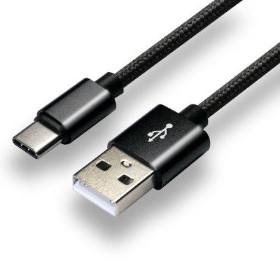 Kabel przewód pleciony USB - USB-C   Typ-C everActive CBB-0.3CB 30cm z obsługą szybkiego ładowania do 3A czarny