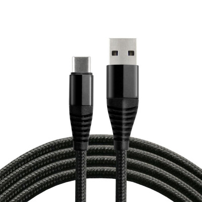 Kabel przewód pleciony USB - USB-C   Typ-C everActive CBB-1CHB 100cm z obsługą szybkiego ładowania do 5A czarny
