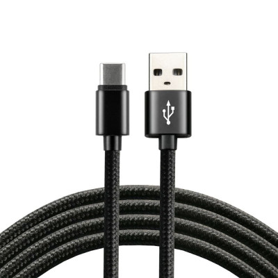 Kabel przewód pleciony USB - USB-C   Typ-C everActive CBB-1.2CB 120cm z obsługą szybkiego ładowania do 3A czarny