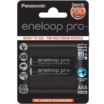 Akumulatorki Panasonic Eneloop PRO R03 AAA 930mAh BK-4HCDE 2BE - 2 sztuki