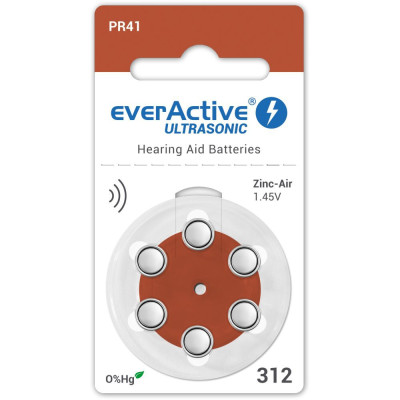 Baterie do aparatów słuchowych everActive 312   PR1 Ultrasonic – 6 sztuk
