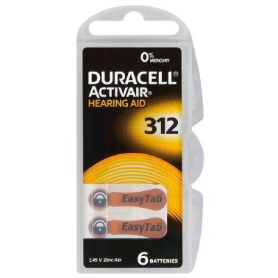 Baterie do aparatów słuchowych Duracell 312 ActivAir – 6 sztuk
