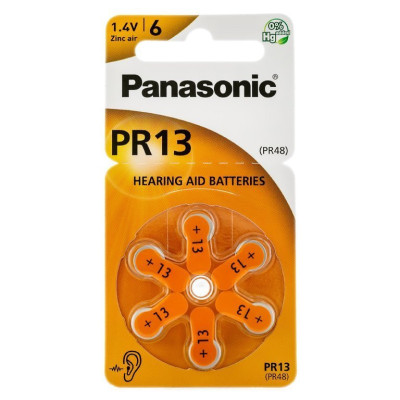 Baterie do aparatów słuchowych Panasonic 13   PR13   PR48 – 6 sztuk