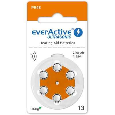 Baterie do aparatów słuchowych everActive 13   PR48 Ultrasonic – 6 sztuk