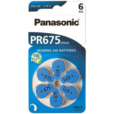 Baterie do aparatów słuchowych Panasonic 675   PR675   PR44 – 6 sztuk