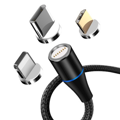 Maxlife kabel magnetyczny MXUC-03 USB-Lightning+USB-C+micro USB 1,0m 3A czarny nylonowy