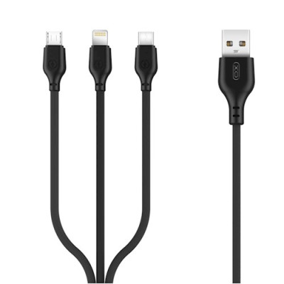 XO kabel NB103 3w1 USB - Lightning + USB-C + microUSB 1,0 m 2,1A czarny